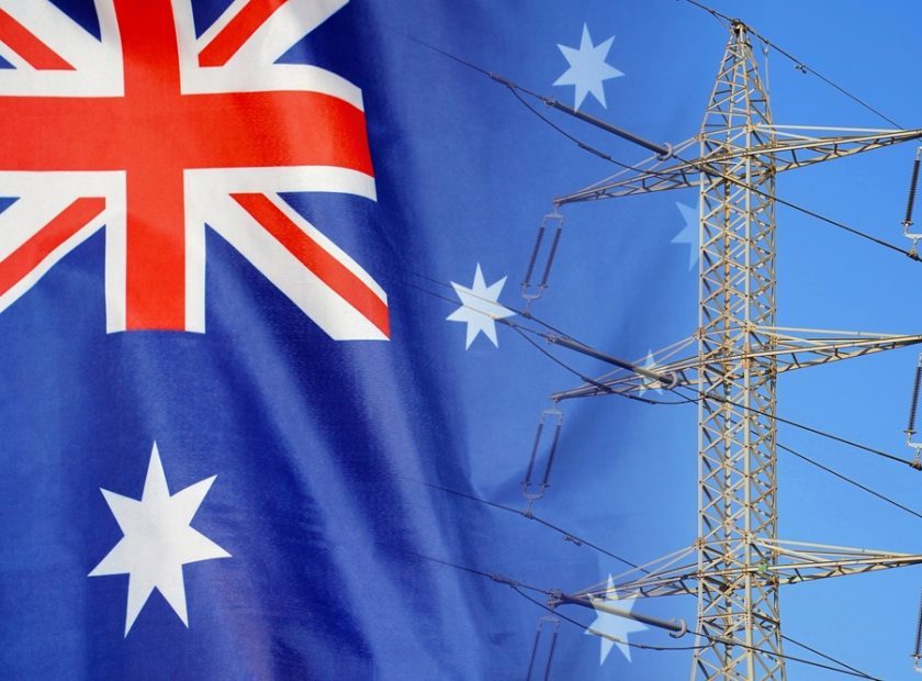 Australia,Flag,On,Electric,Pole,Background.,Power,Shortage,And,Increased
