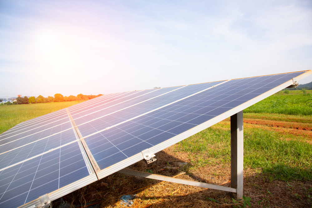 solar cell panel installed in remote area for generating electricity for living and agriculture